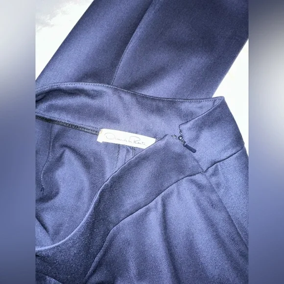 Oscar De La Renta Fine Wool Pants Sz 2/ S NEW Navy Blue Slate Straight Leg Dress